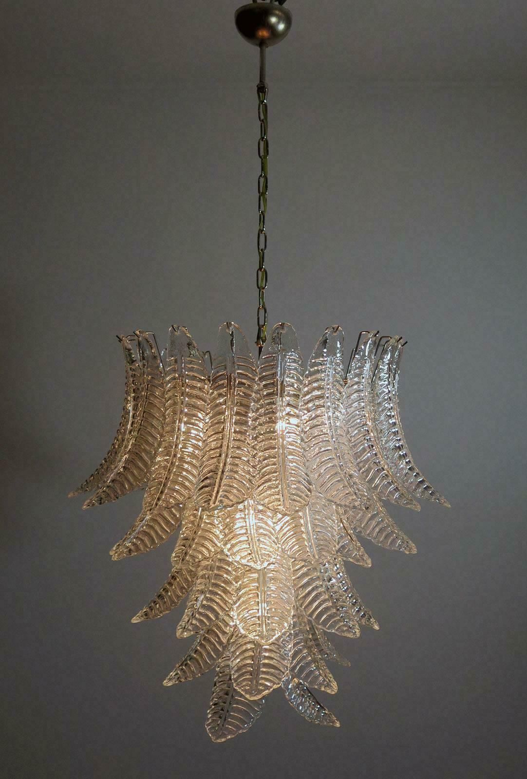 Pair Of Italian Leaves Chandeliers  Barovier And Toso Style  Murano photo for sale