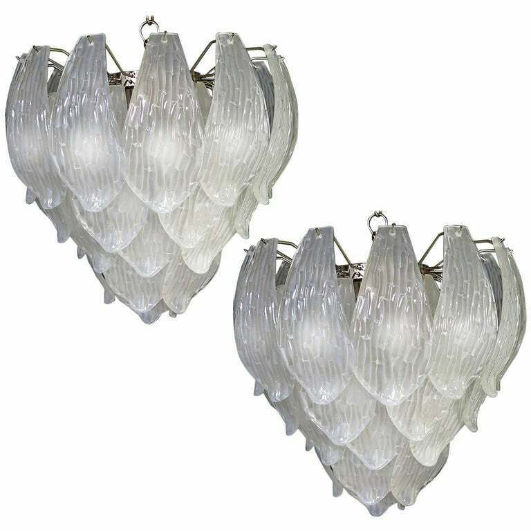 Pair Of Italian Petals Chandeliers, Murano
