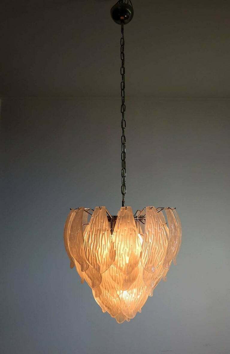 photo for sale Pair Of Italian Petals Chandeliers, Murano
