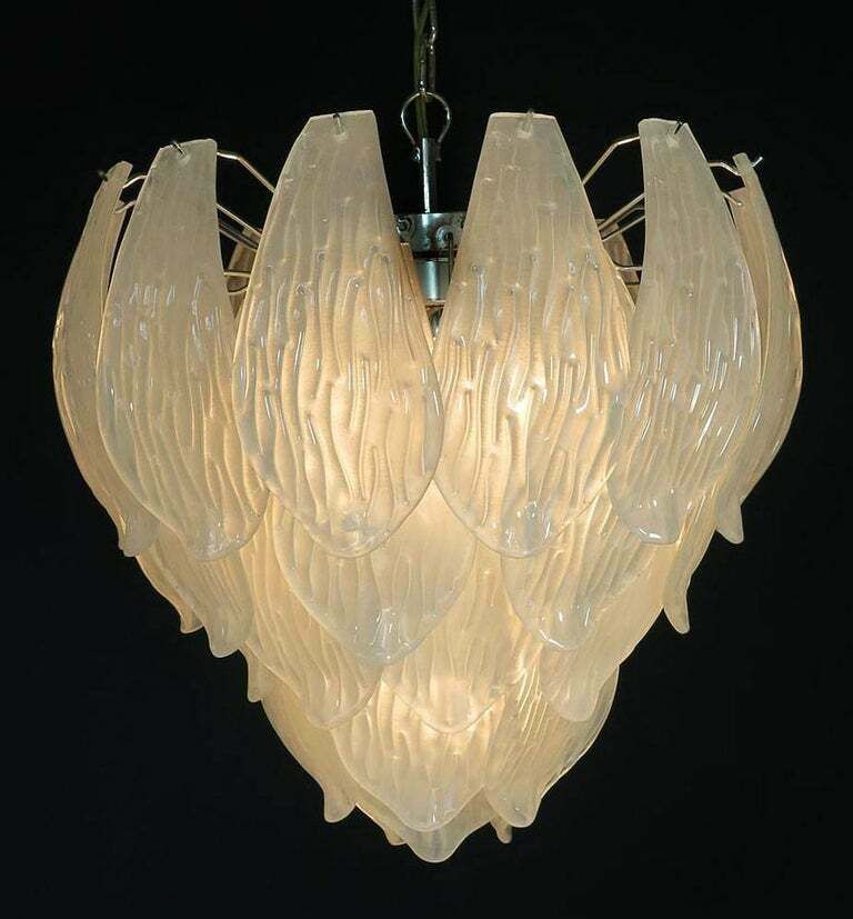 Lighting Pair Of Italian Petals Chandeliers, Murano photo