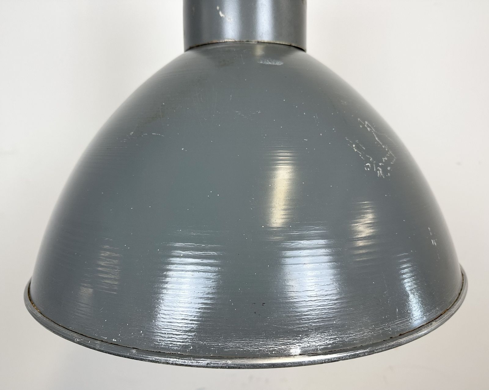 Grey Industrial Aluminium Pendant Lamp From Polam Wilkasy, 1960s, 2x photo for sale