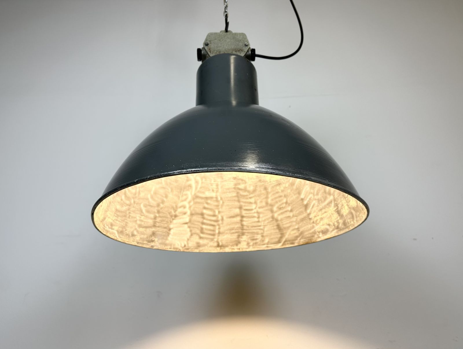 Grey Industrial Aluminium Pendant Lamp From Polam Wilkasy, 1960s, 2x photo Lighting