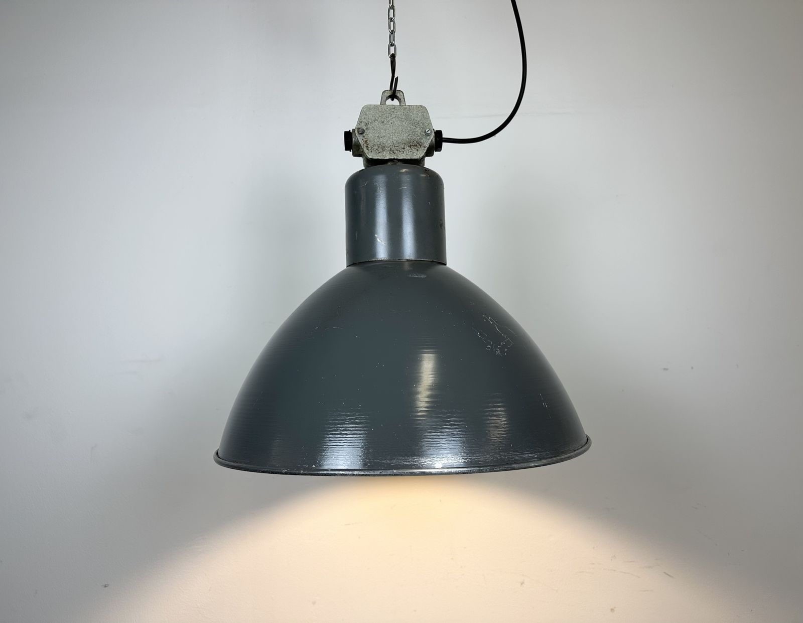 Grey Industrial Aluminium Pendant Lamp From Polam Wilkasy, 1960s, 2x photo 199.0