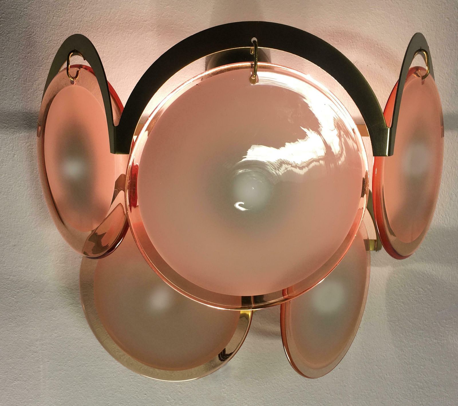Pair Of Italian Honey Colour Disc Sconces By Vistosi, Murano, 1970s photo for sale