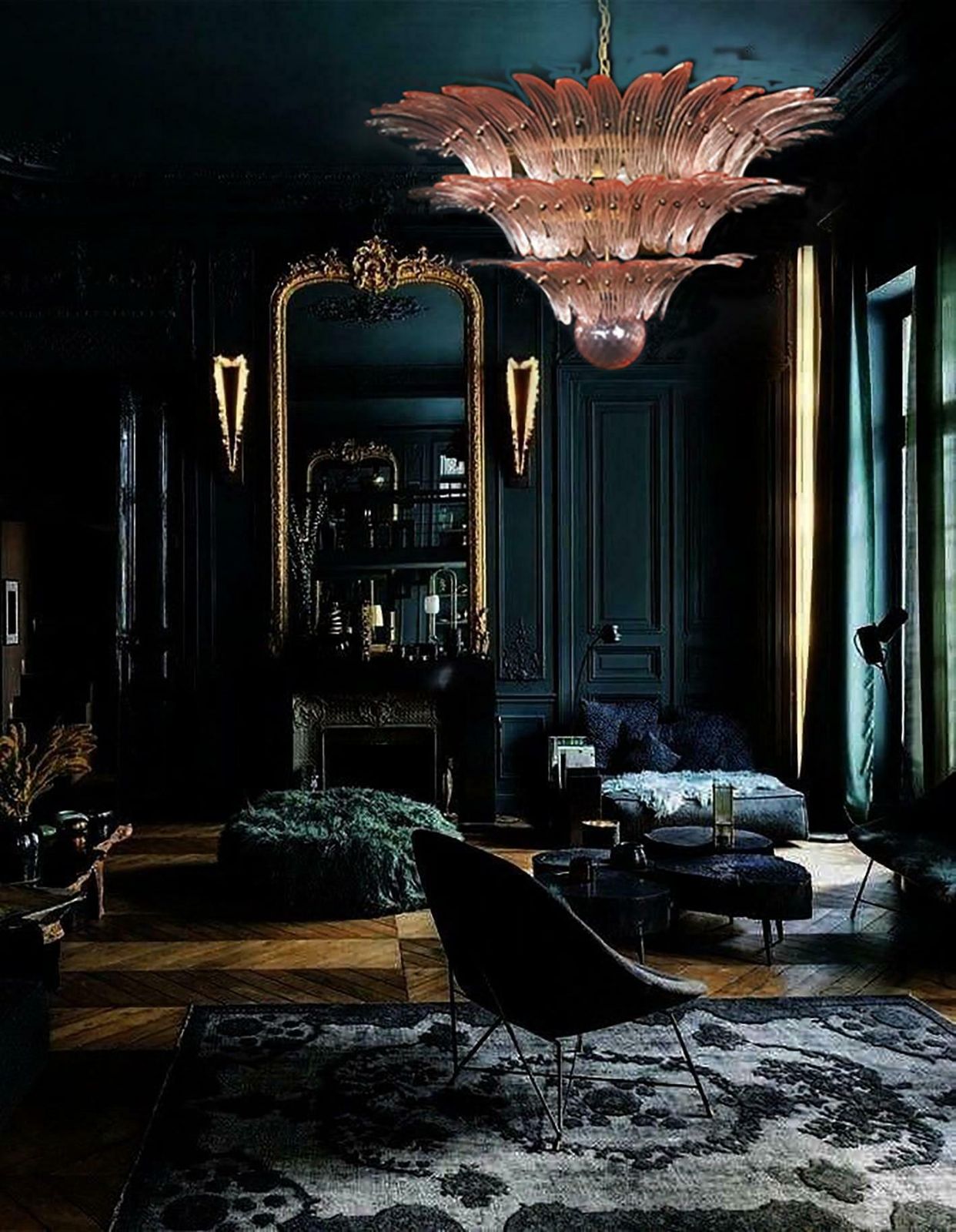 Pair Of Spectacular Pink Glass Chandeliers. Murano photo vinterior