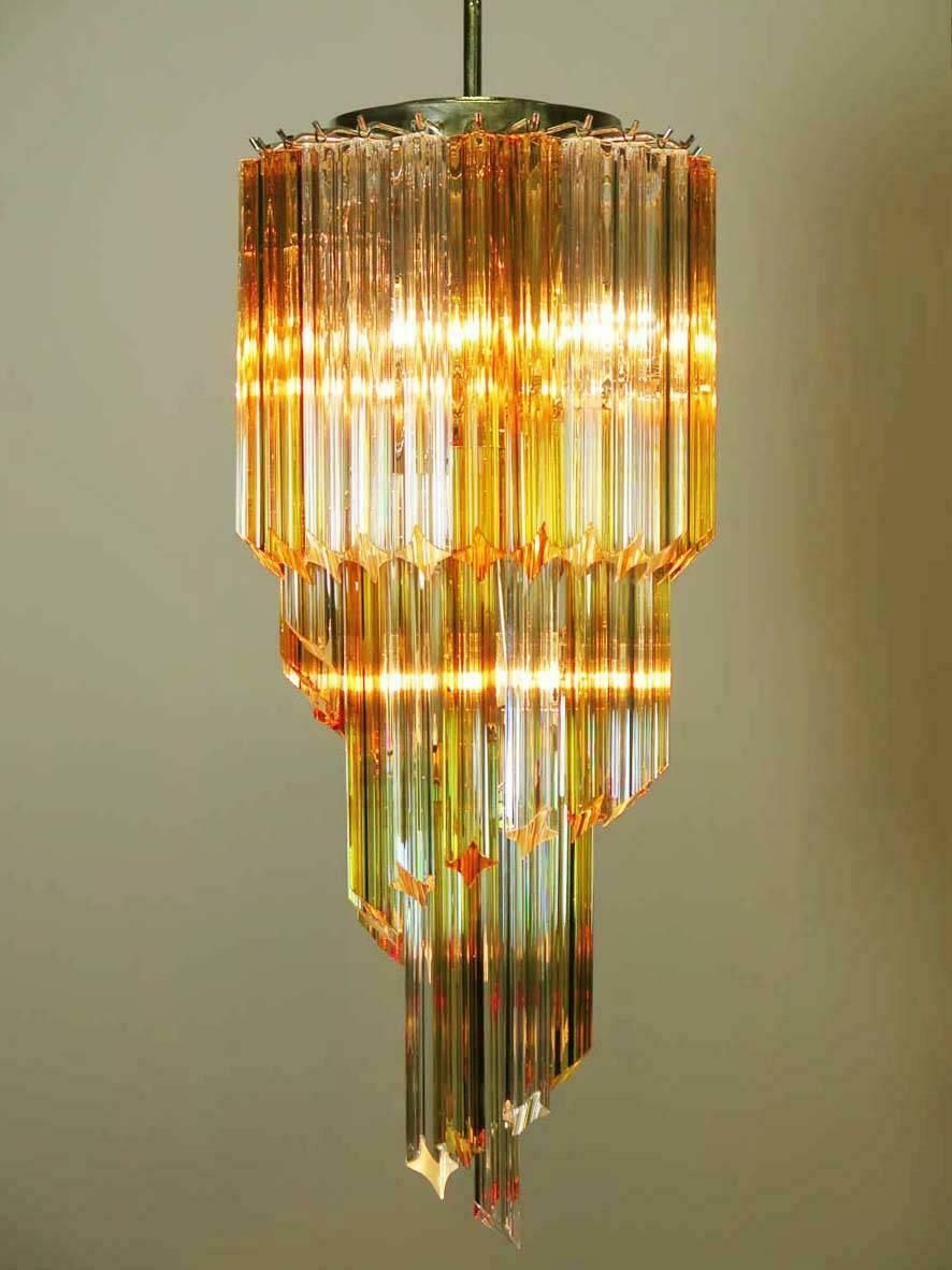 Pair Of Chandeliers Triedri Venini Style, Murano, 1980s photo vintage