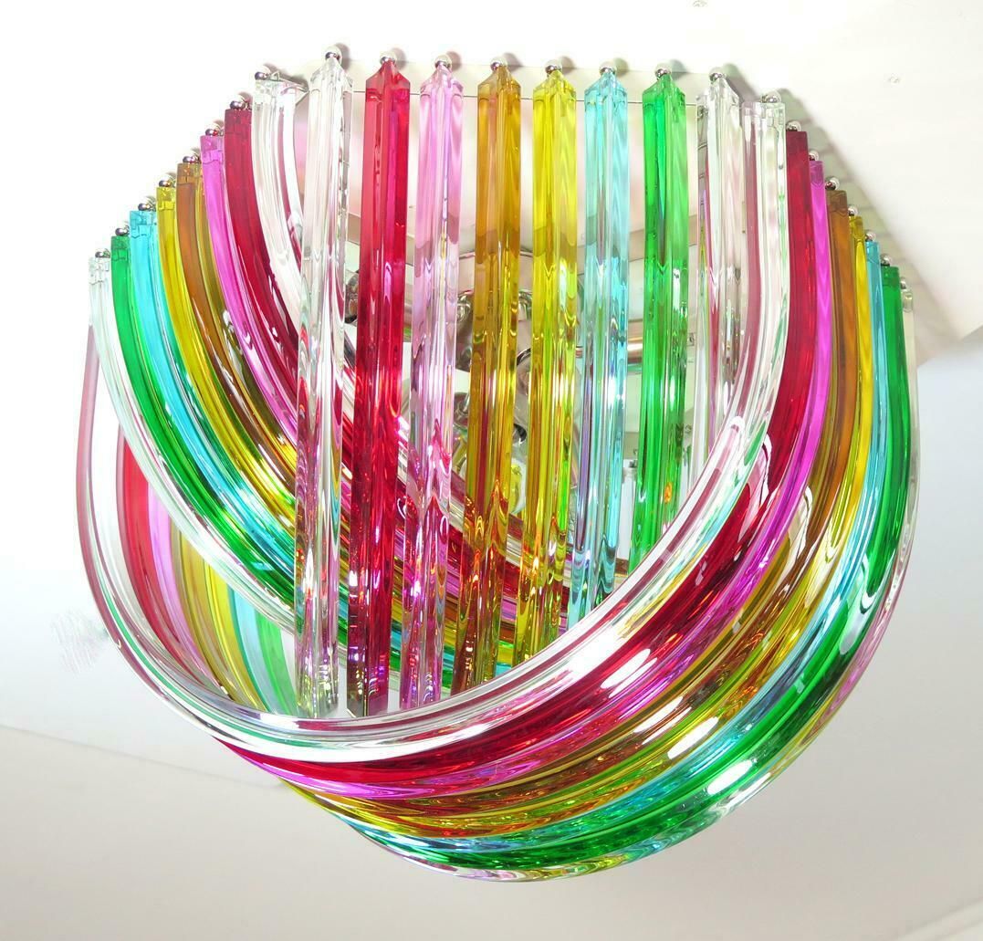 Pair Of Curvati Rainbow Ceiling Lights, Multicoloured Triedri, 24 Murano Glasses photo 9692.0