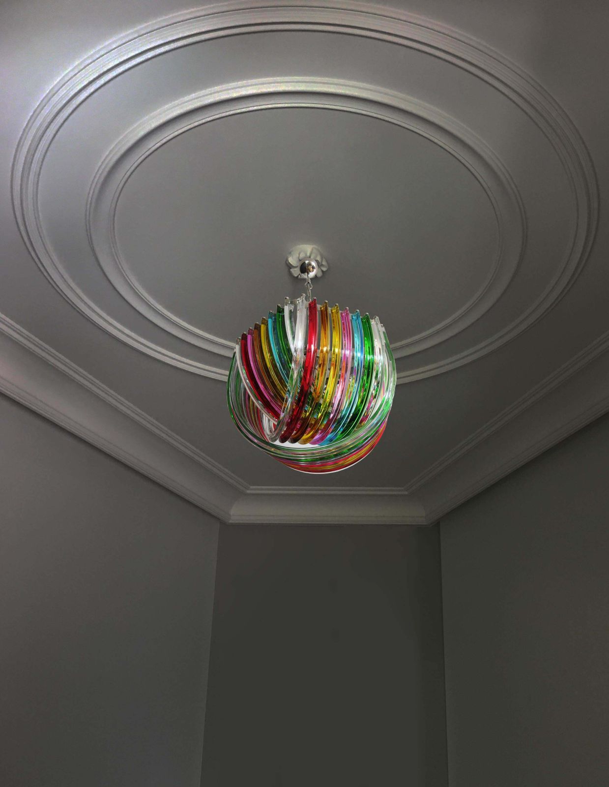 Pair Of Curvati Rainbow Ceiling Lights, Multicoloured Triedri, 24 Murano Glasses photo vinterior