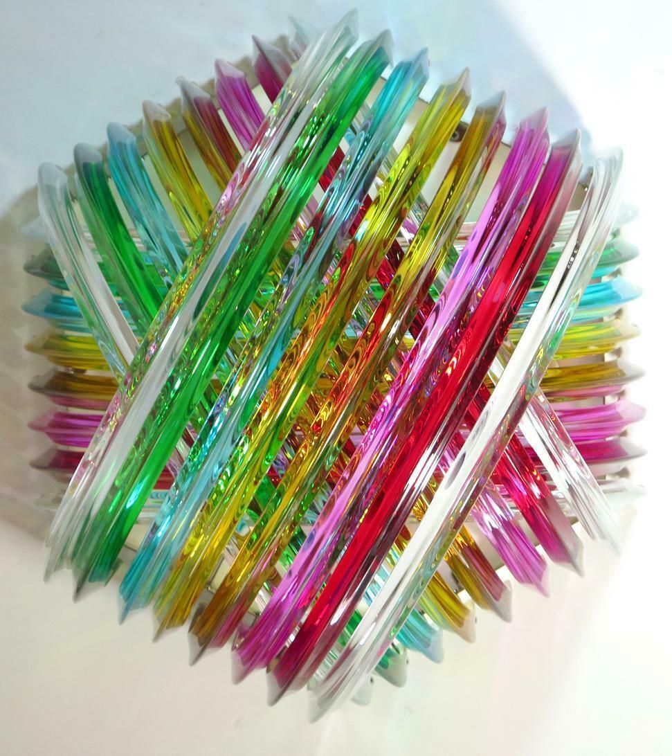 Pair Of Curvati Rainbow Ceiling Lights, Multicoloured Triedri, 24 Murano Glasses photo buy