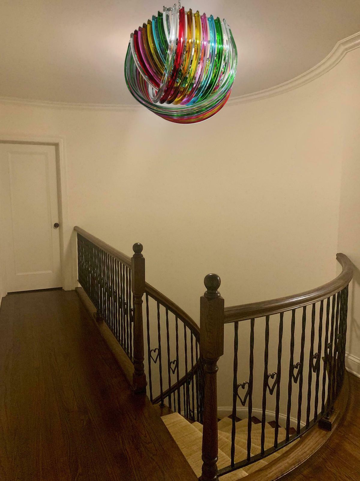 9692.0 Pair Of Curvati Rainbow Ceiling Lights, Multicoloured Triedri, 24 Murano Glasses photo
