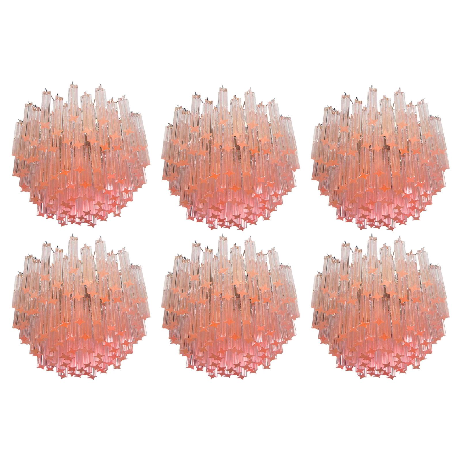photo vinterior Sert 6 Italian Chandeliers Made By 107 Crystal Prism Quadriedri, Murano £16,151.48per Set