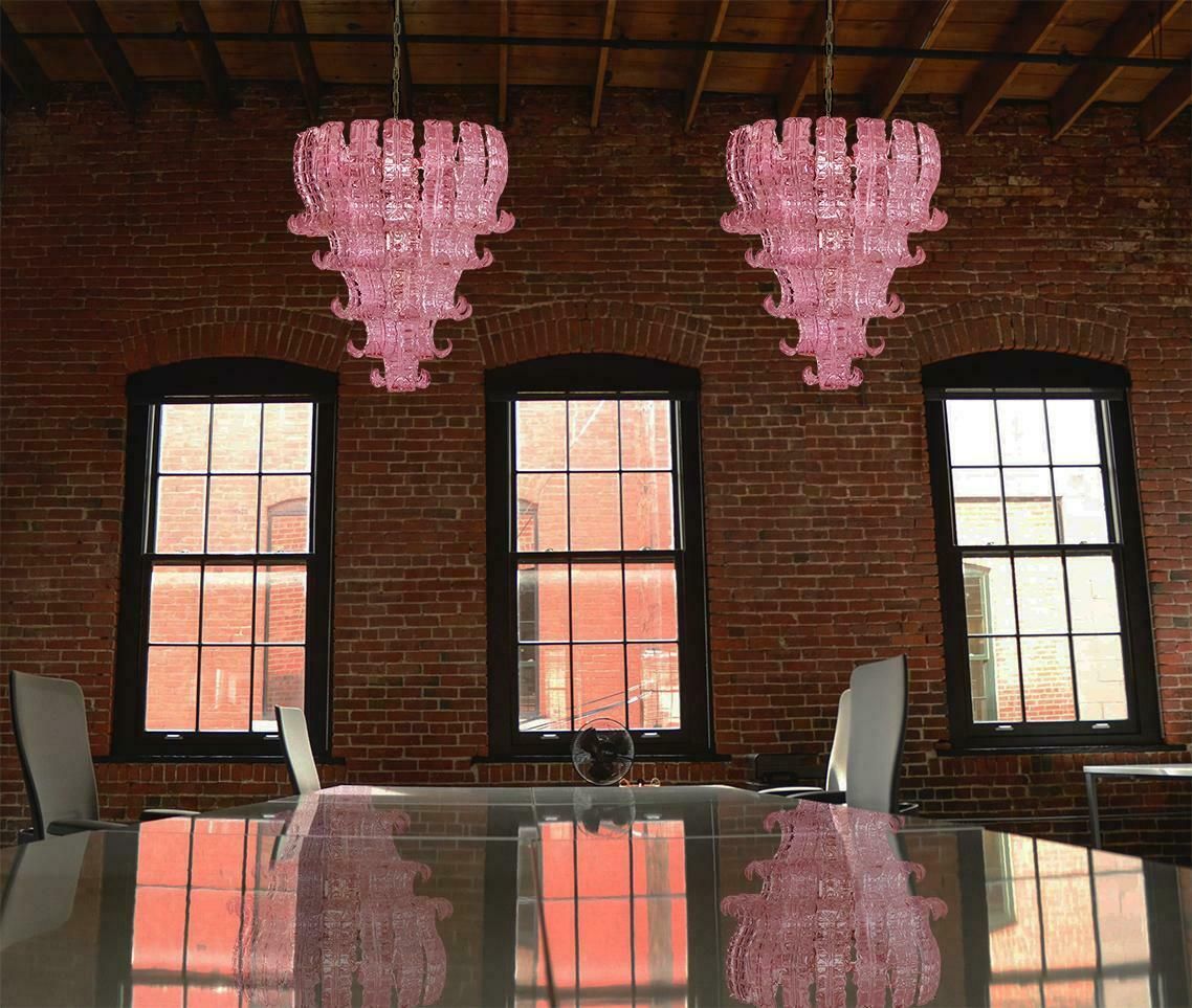 Pair Spectacular Venetian Six Tier Felci Glass Chandeliers. Murano