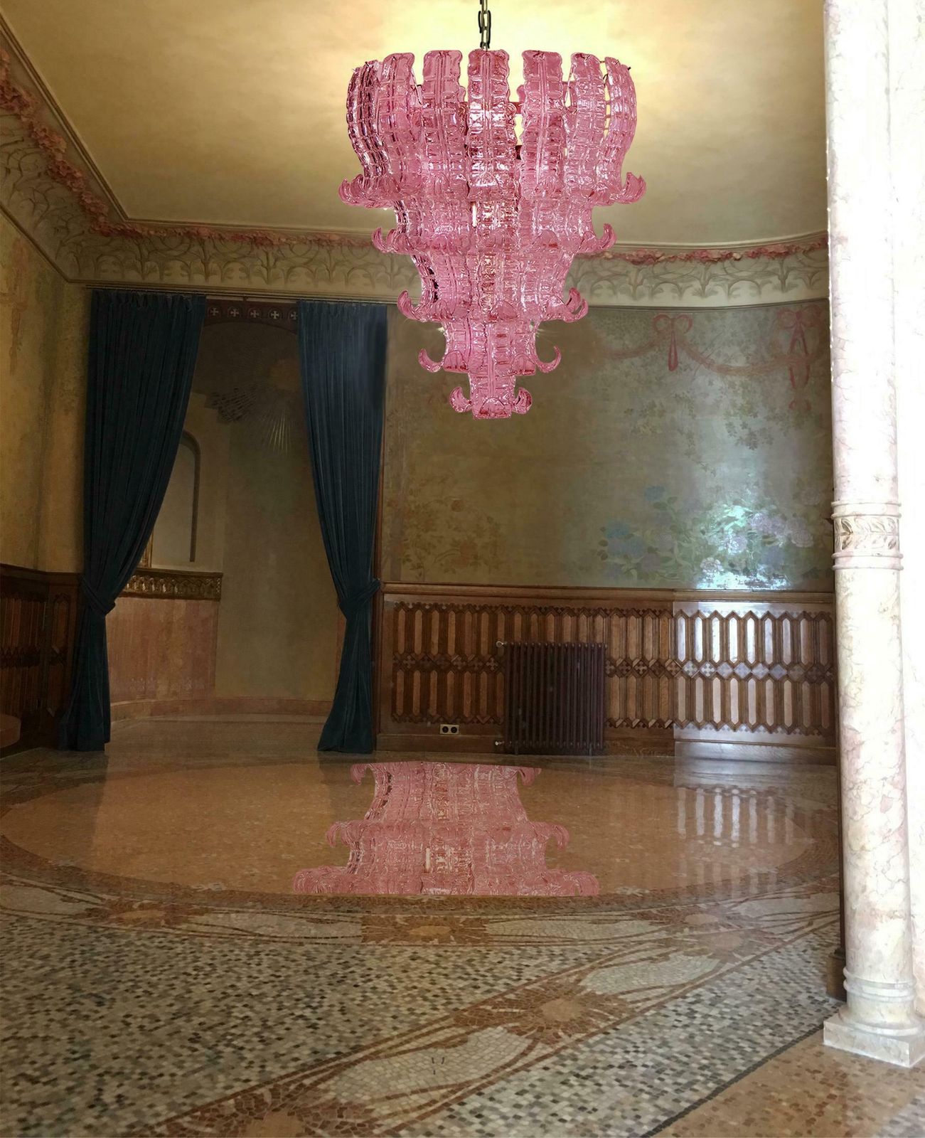 Pair Spectacular Venetian Six Tier Felci Glass Chandeliers. Murano photo for sale