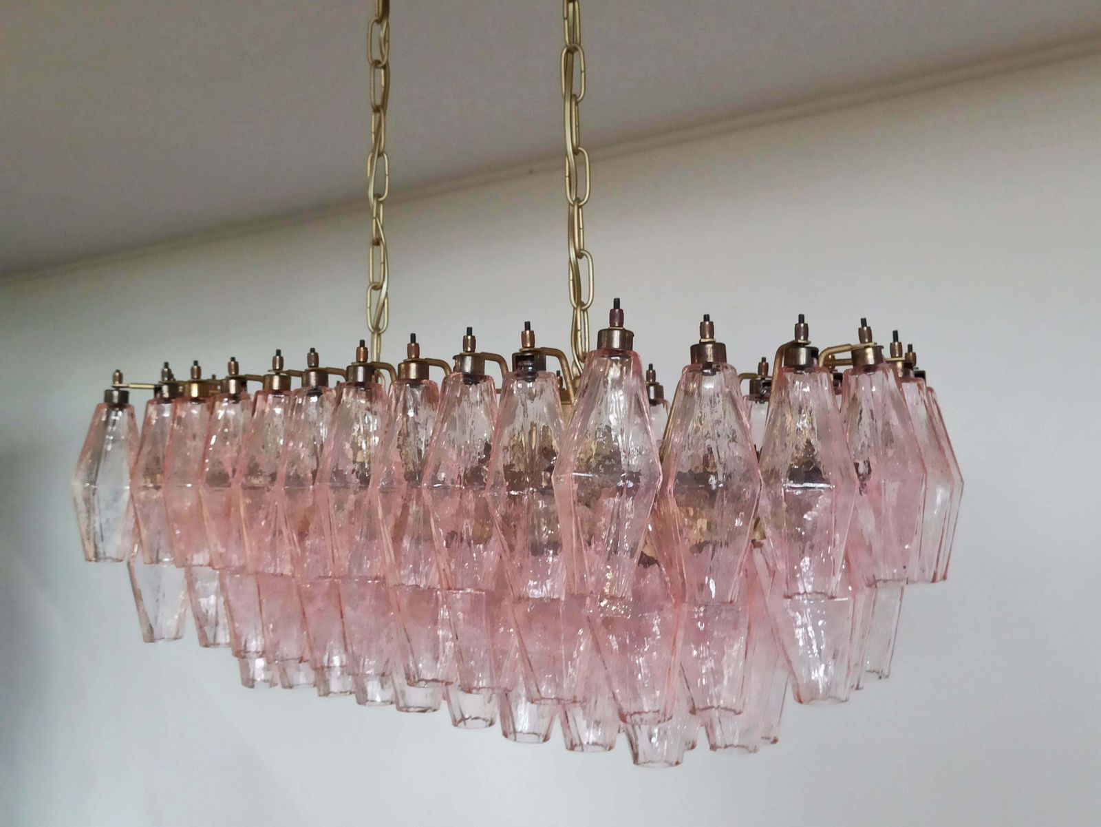 Amazing Pair Of Italian Pink Poliedri Chandeliers, Murano photo furniture