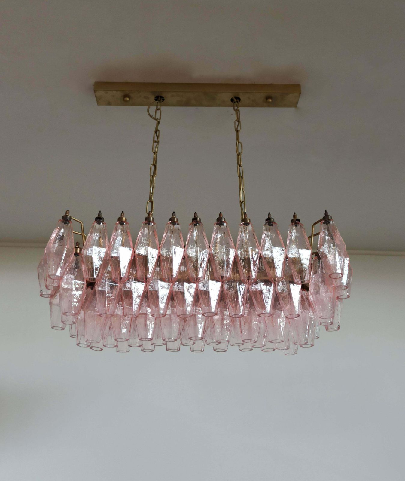 Amazing Pair Of Italian Pink Poliedri Chandeliers, Murano photo Lighting