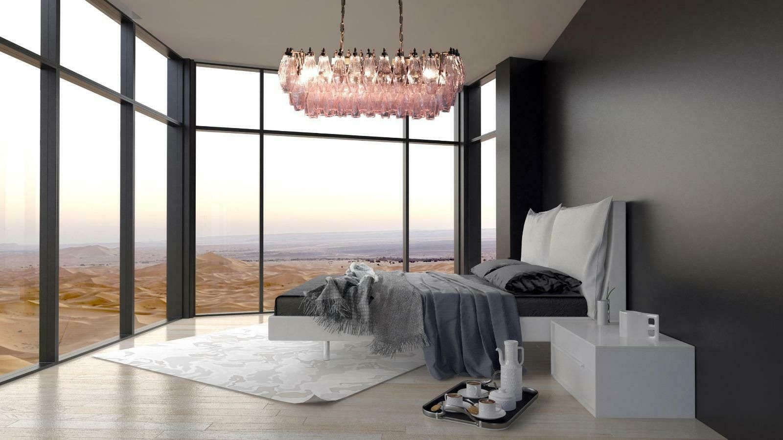 Amazing Pair Of Italian Pink Poliedri Chandeliers, Murano photo 5653.0