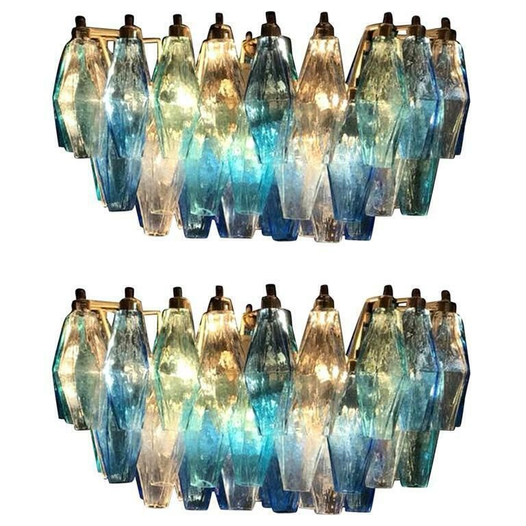 Pair Of Murano Poliedri Chandelier In The Style Of Carlo Scarpa photo vintage