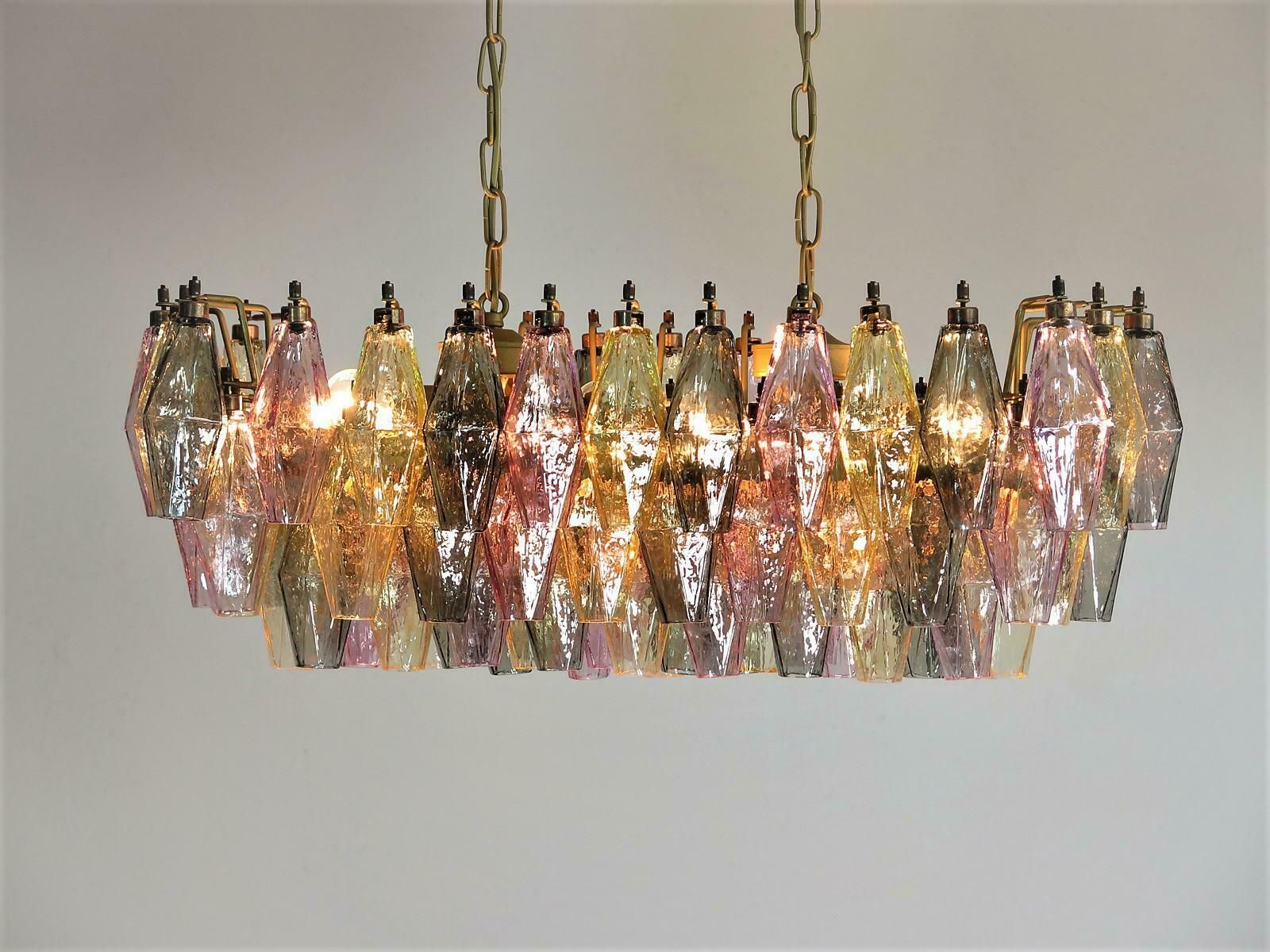 Pair Of Poliedri Candeliers, 84 Multicoloured Glasses, Murano photo buy