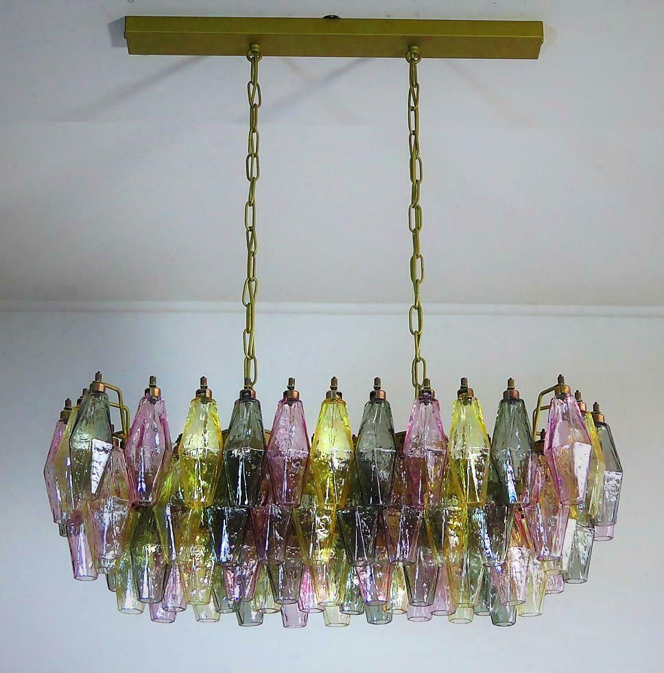 photo for sale Pair Of Poliedri Candeliers, 84 Multicoloured Glasses, Murano