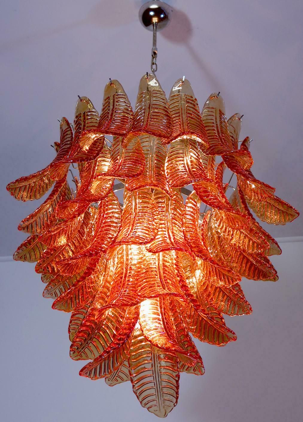 photo for sale Italian Leaves Chandelier, Barovier & Toso Style, Murano