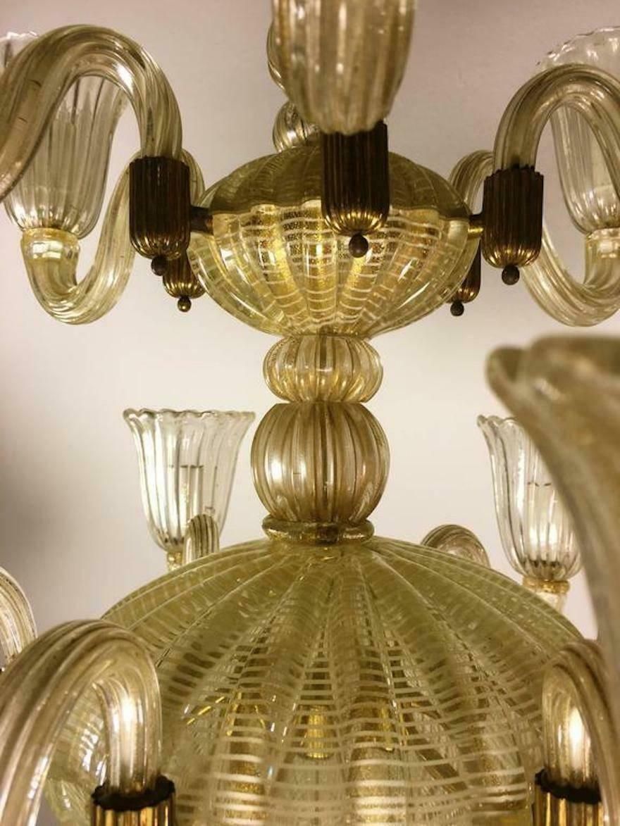 Italian Chandelier Gold Inclusion By Barovier & Toso, Murano, 1940s photo furniture