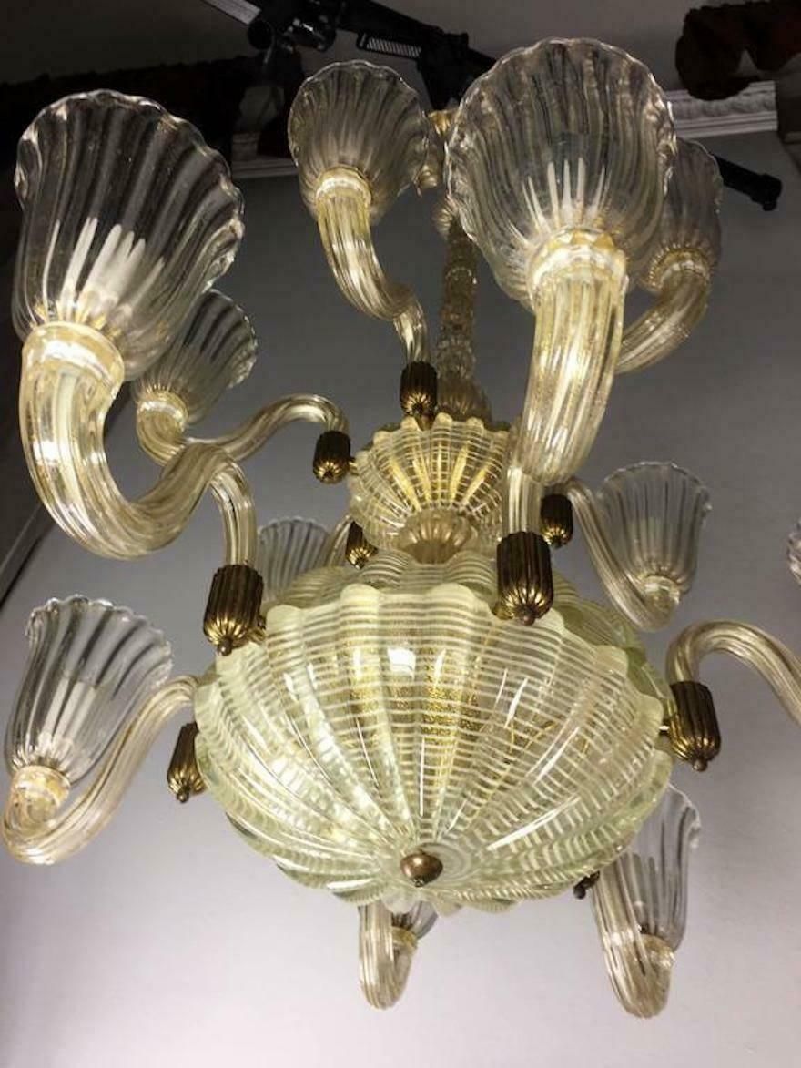 Italian Chandelier Gold Inclusion By Barovier & Toso, Murano, 1940s photo buy
