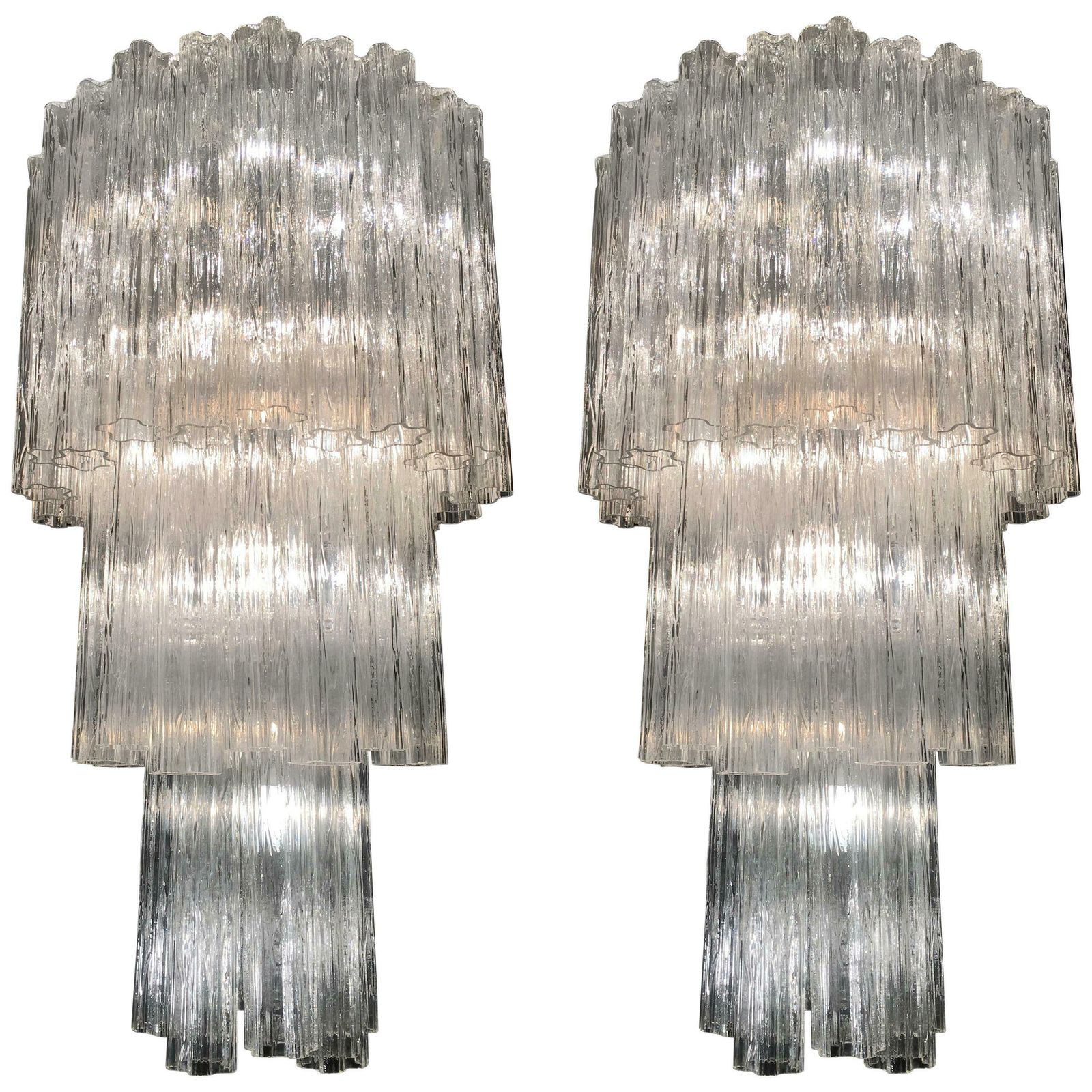 Pair Venetian Tronchi Chandeliers Style Toni Zuccheri 48 Glasses Murano 1990