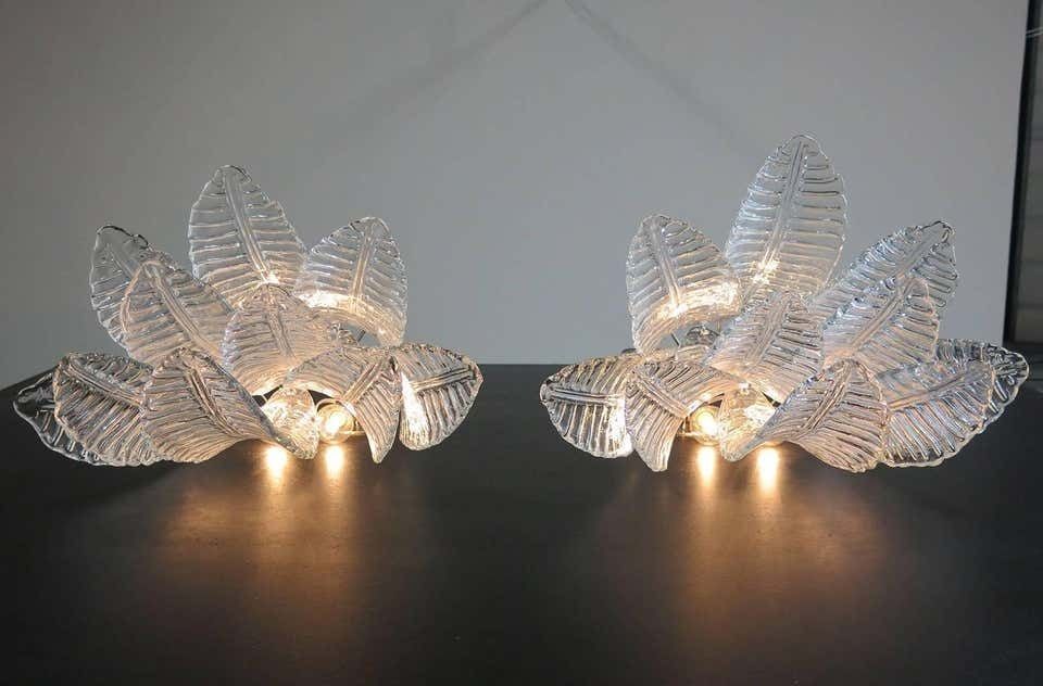 Pair Of Italian Felci Leaves Sconces, Barovier & Toso Style, Murano photo 889.0