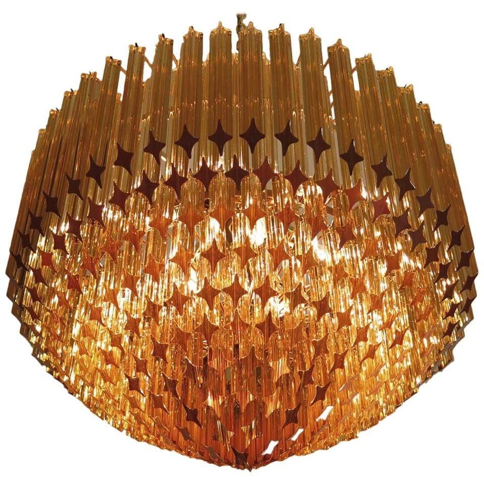 Quadriedri Murano Glass Chandelier, 265 Amber Prism, Gold Frame
