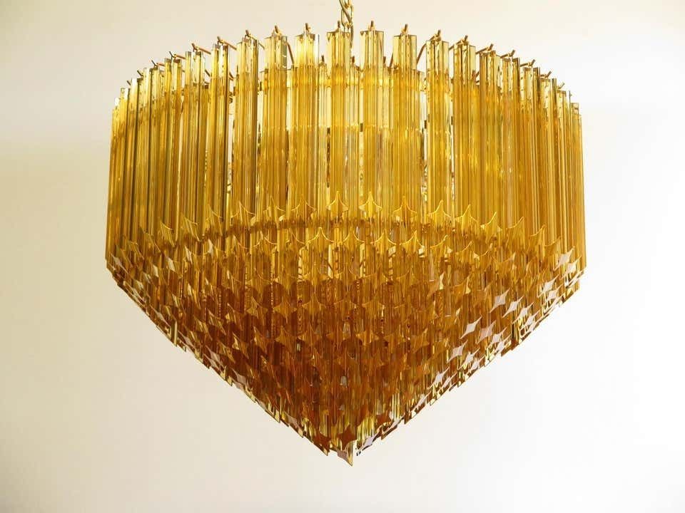 Quadriedri Murano Glass Chandelier, 265 Amber Prism, Gold Frame photo vinterior