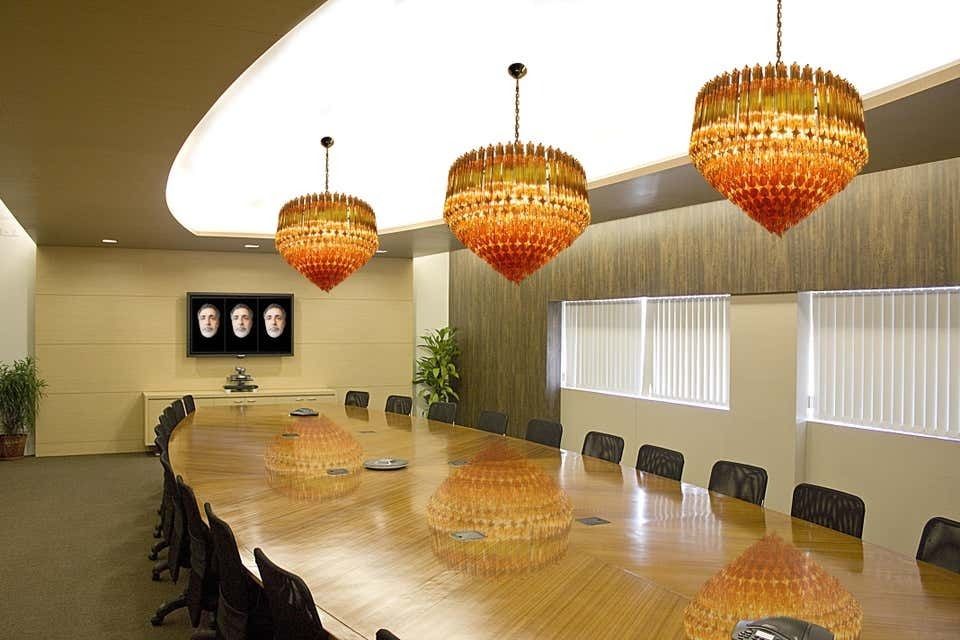 Pair Of Quadriedri Murano Glass Chandelier, 265 Amber Prism, Gold Frame photo furniture