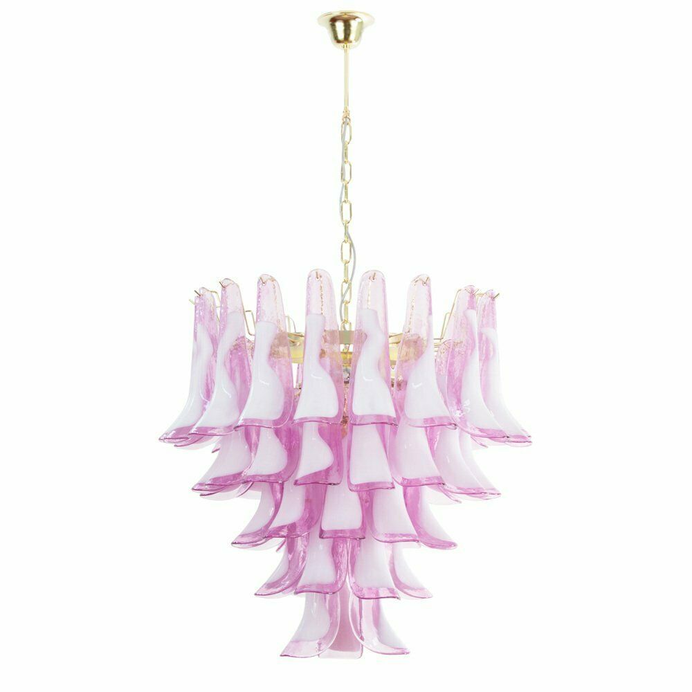 Petal Shaped Chandelier In Fuchsia And White Murano Glass, Italy, 1990s