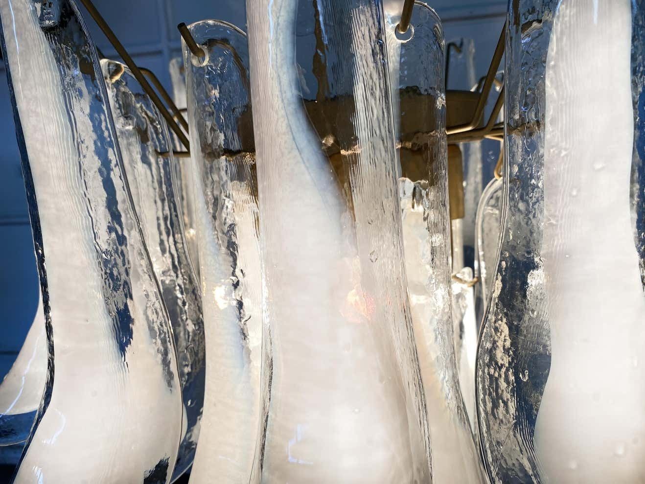 Elegant Pair Of 36 White Petal Chandeliers, Murano, 1990s photo for sale