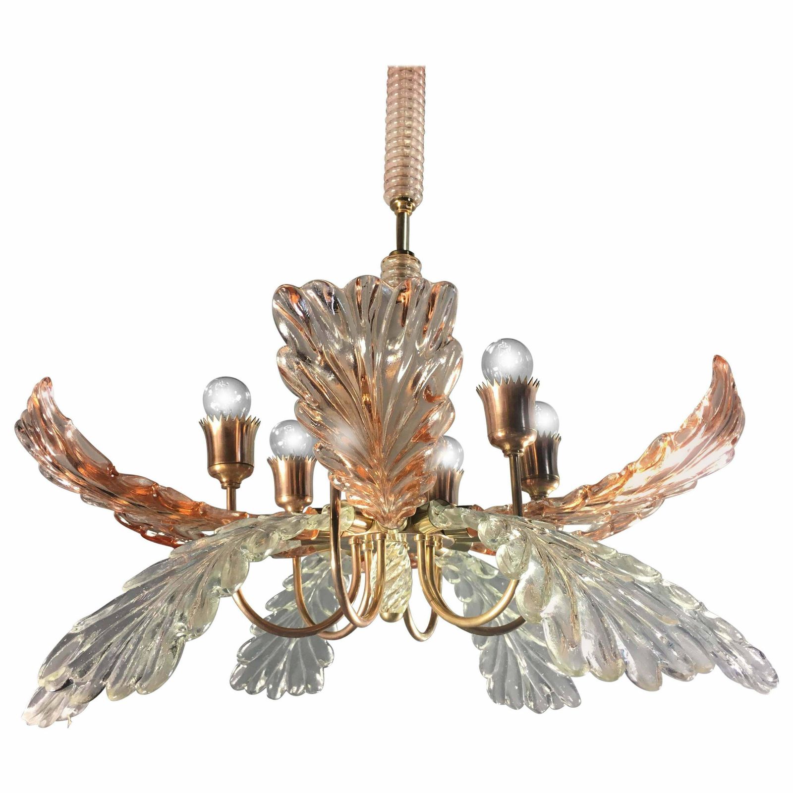 Elegant And Rare Chandelier By Barovier And Toso Murano 1940s