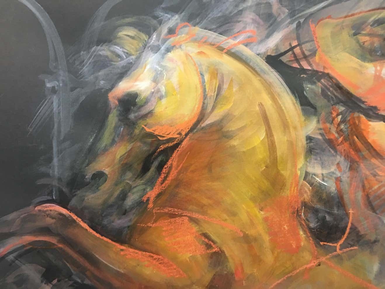 Horse On Black Sky Pencil Fat By Giuseppe Colin 1990 photo Art