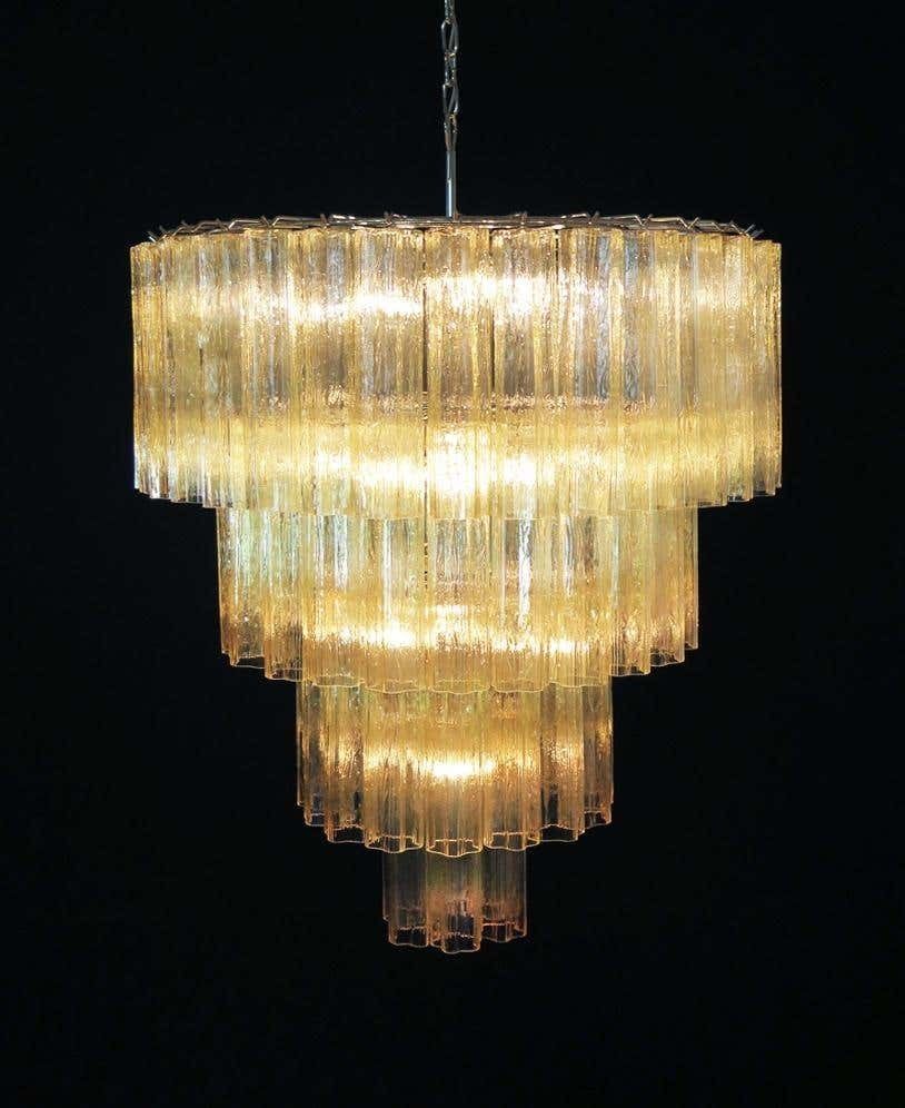 Huge Magnificent Vintage Murano Glass Tiered Chandelier, 78 Glasses, Light Amber photo for sale