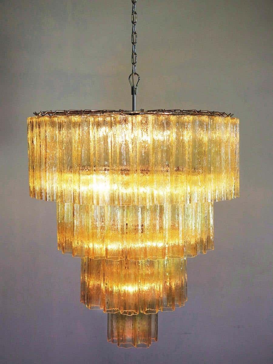 photo furniture Huge Magnificent Vintage Murano Glass Tiered Chandelier, 78 Glasses, Light Amber