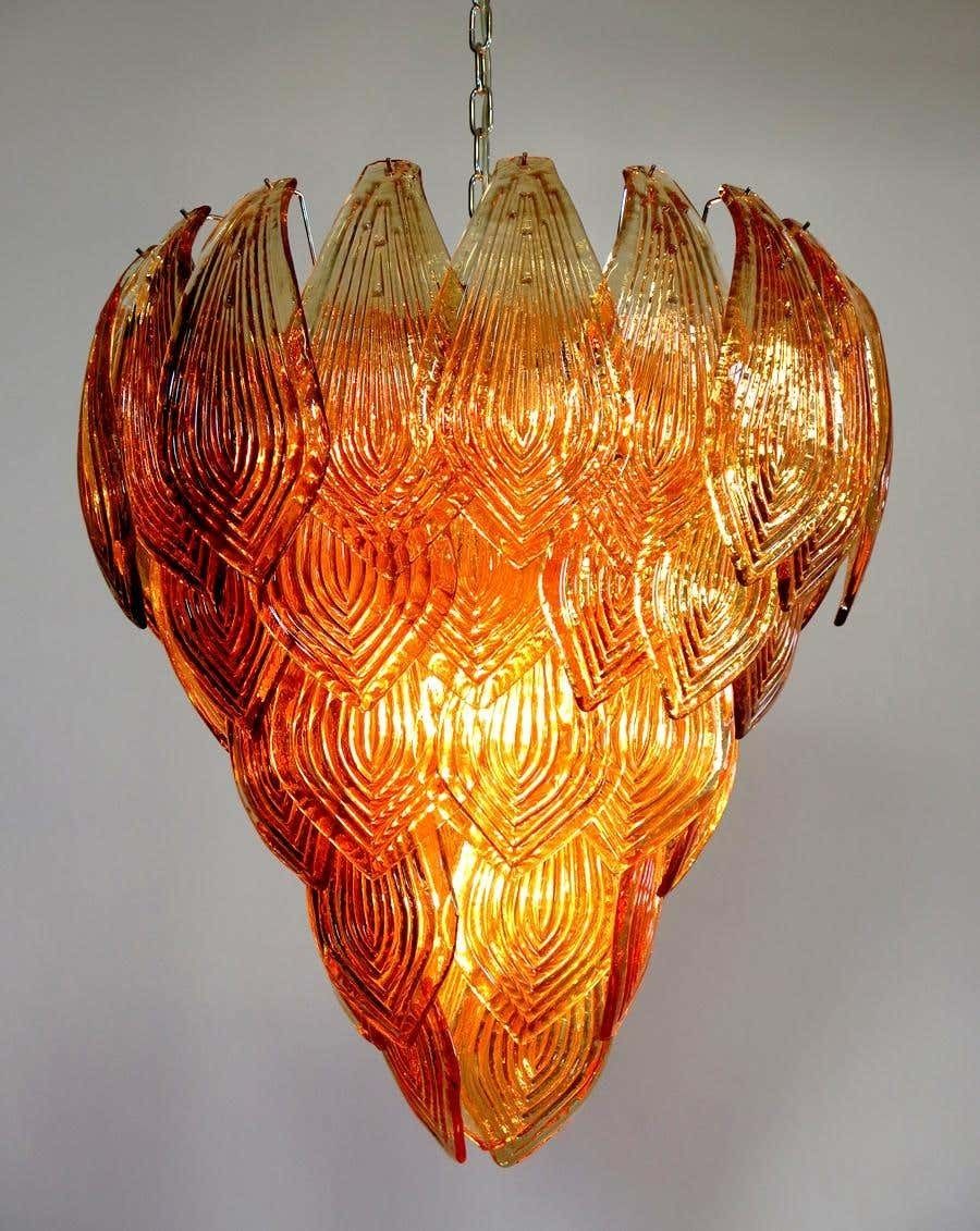 Pair Of Italian Amber Petals Chandeliers  Murano photo for sale