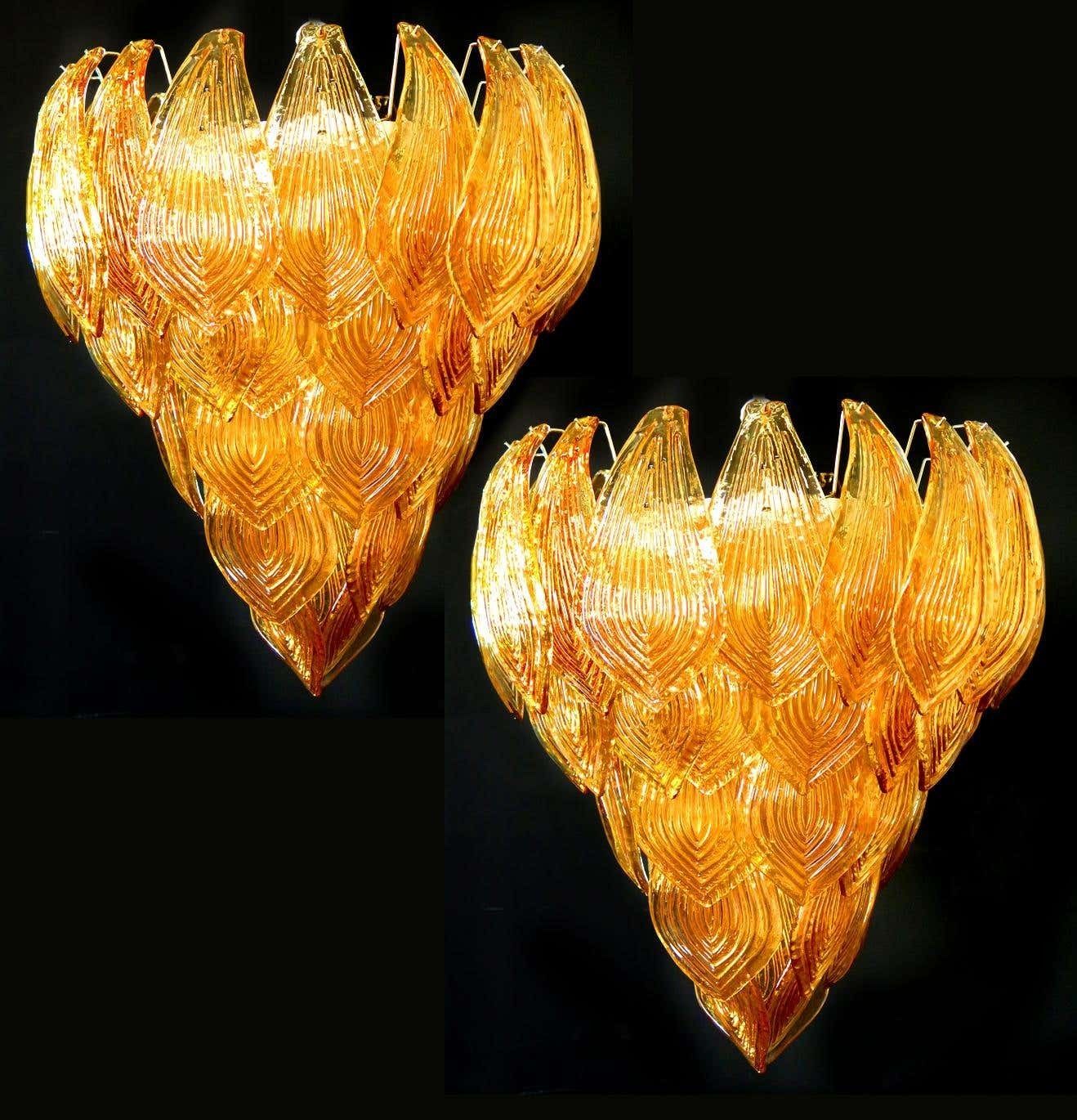Pair Of Italian Amber Petals Chandeliers  Murano photo vinterior