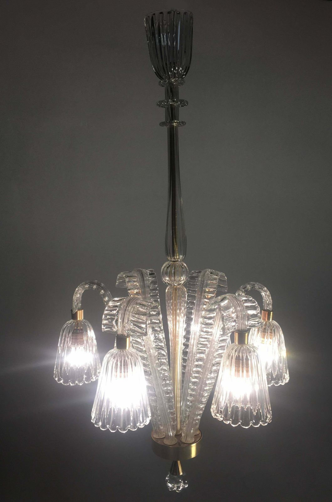photo vinterior Charming Art Deco Chandelier By Ercole Barovier, Murano, 1940s