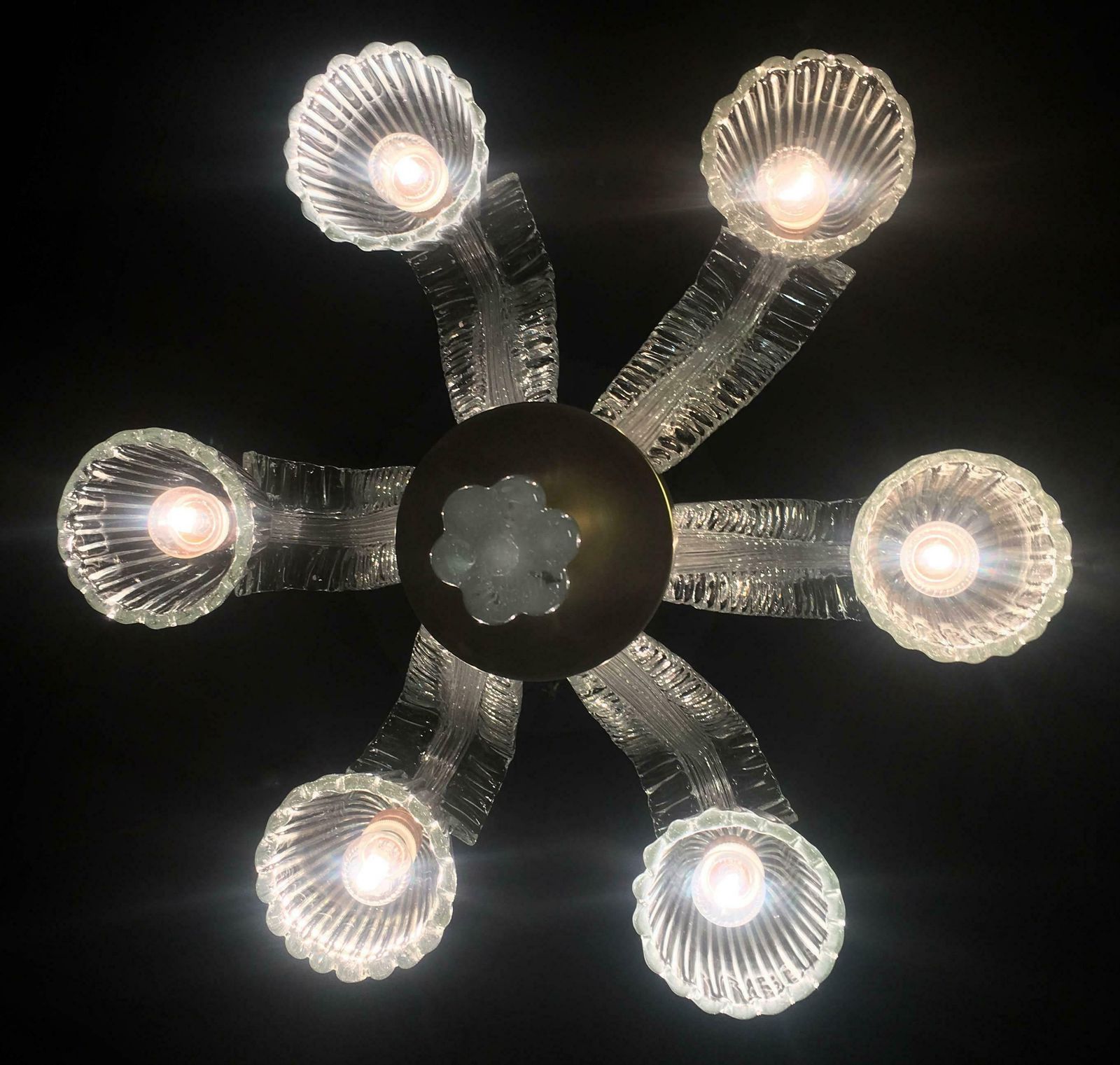 photo vintage Charming Art Deco Chandelier By Ercole Barovier, Murano, 1940s
