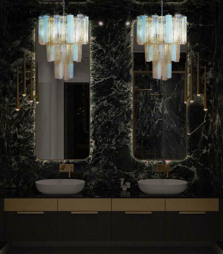 Large Three Tier Venini Murano 48 Glass Tube Chandelier 1980s photo vinterior