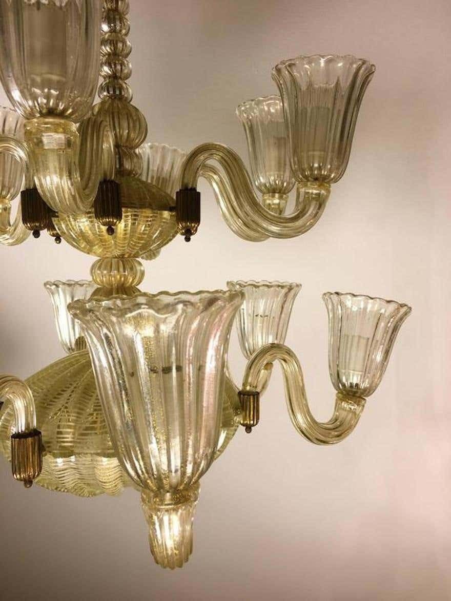 Italian Chandelier Gold Inclusion By Barovier & Toso, Murano, 1940s photo 8076.0