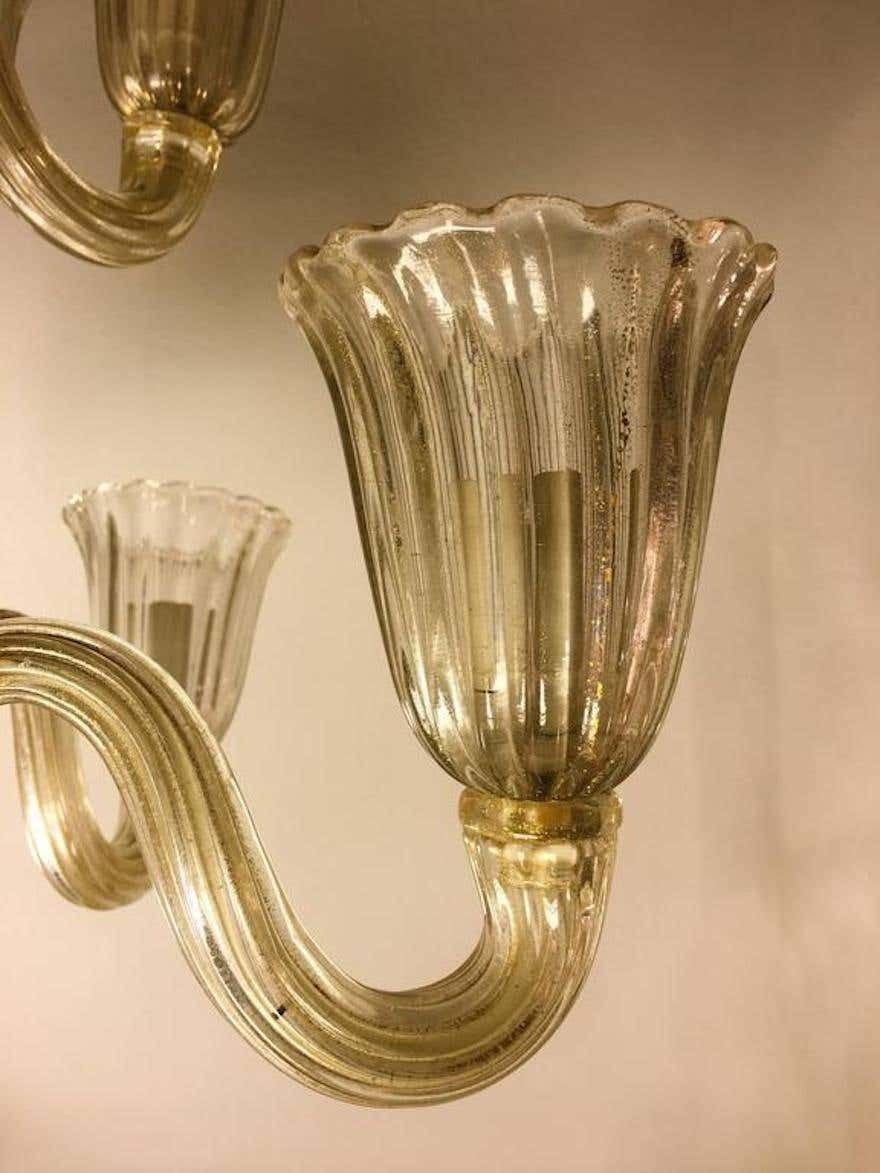 Italian Chandelier Gold Inclusion By Barovier & Toso, Murano, 1940s photo vintage