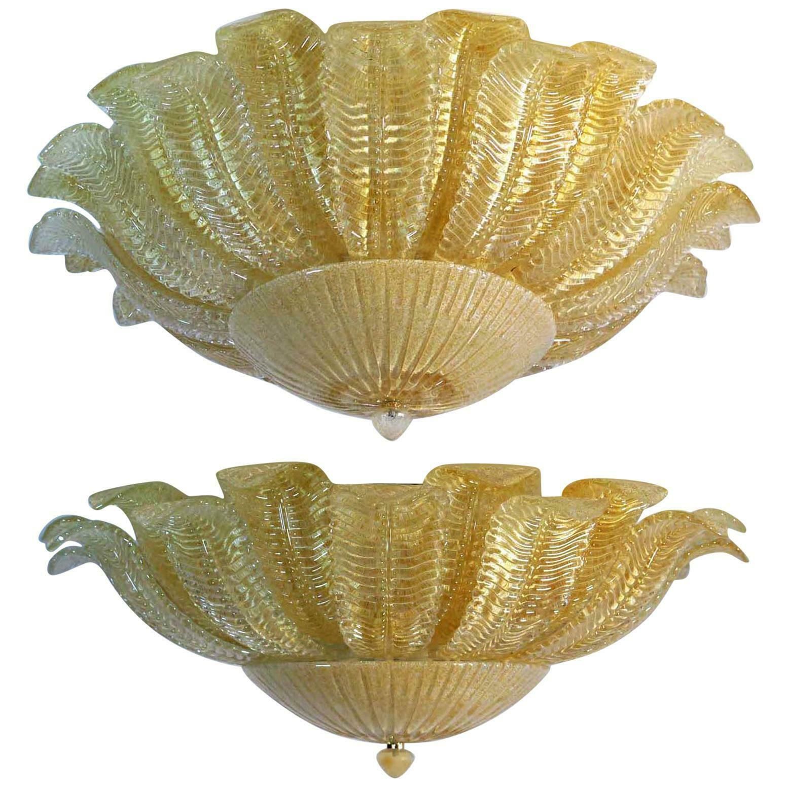 Pair Of Large Ceiling Leaves Barovier And Toso Style Murano 1980s