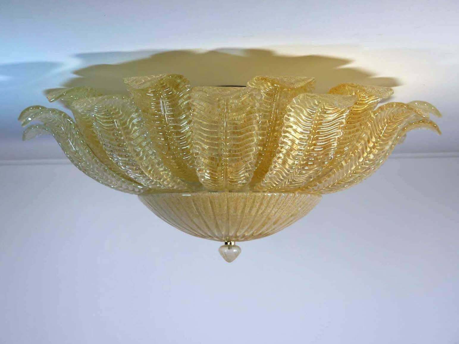 Pair Of Large Ceiling Leaves Barovier And Toso Style Murano 1980s photo for sale