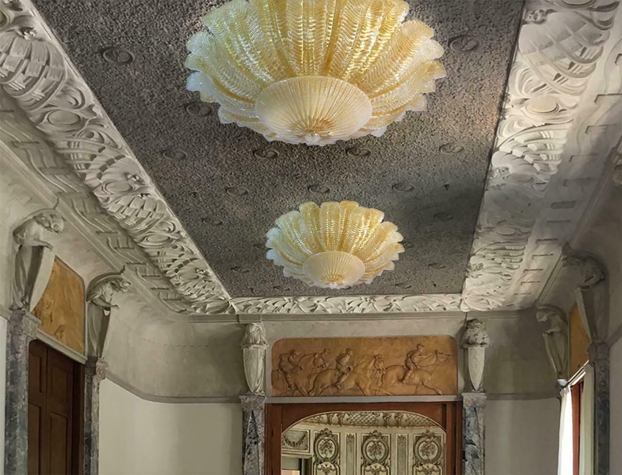 Pair Of Large Ceiling Leaves Barovier And Toso Style Murano 1980s photo vintage