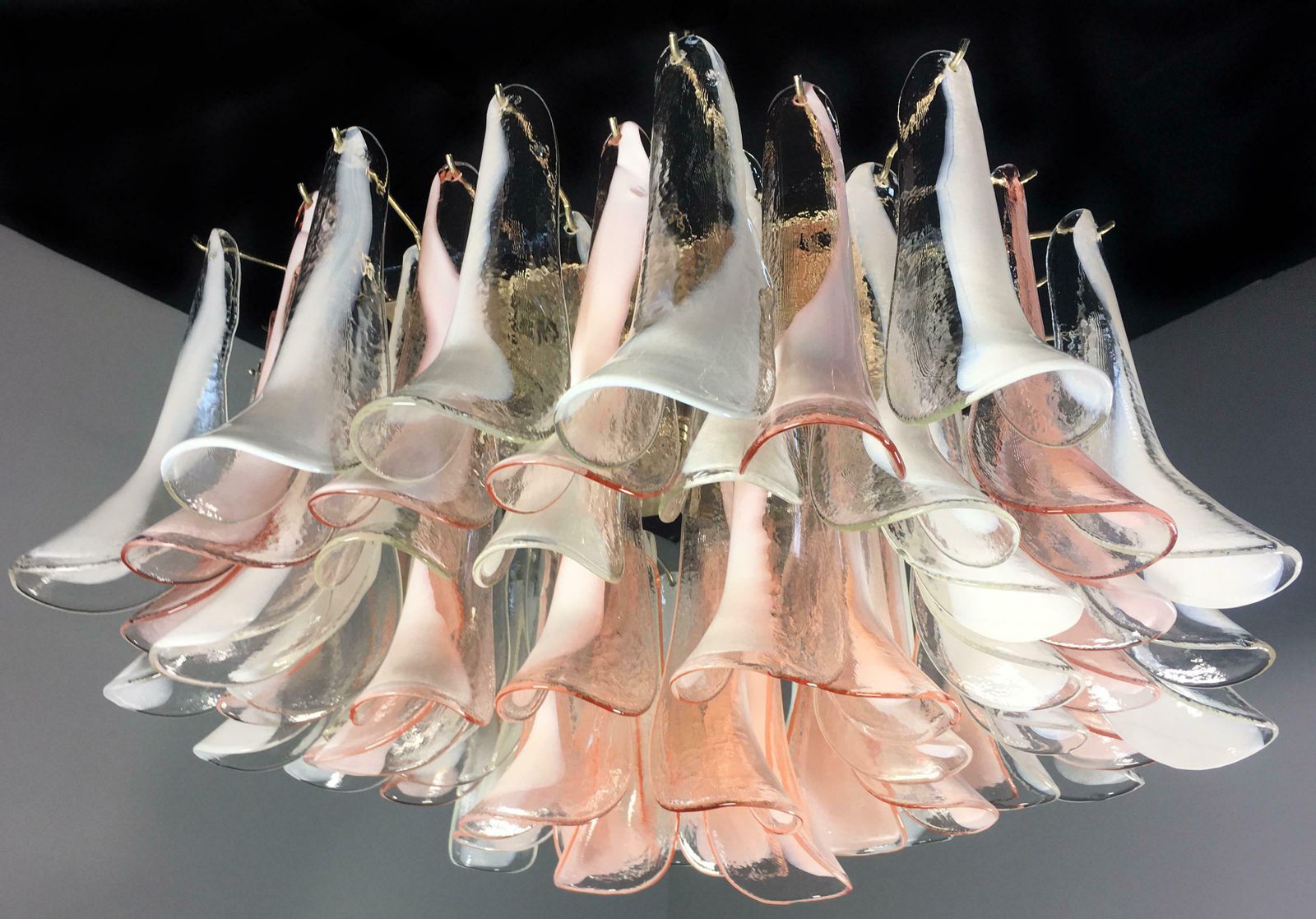 Pair ''Flamingo'' 64 Petal Italian Chandeliers Ceiling Lights, Murano photo Lighting