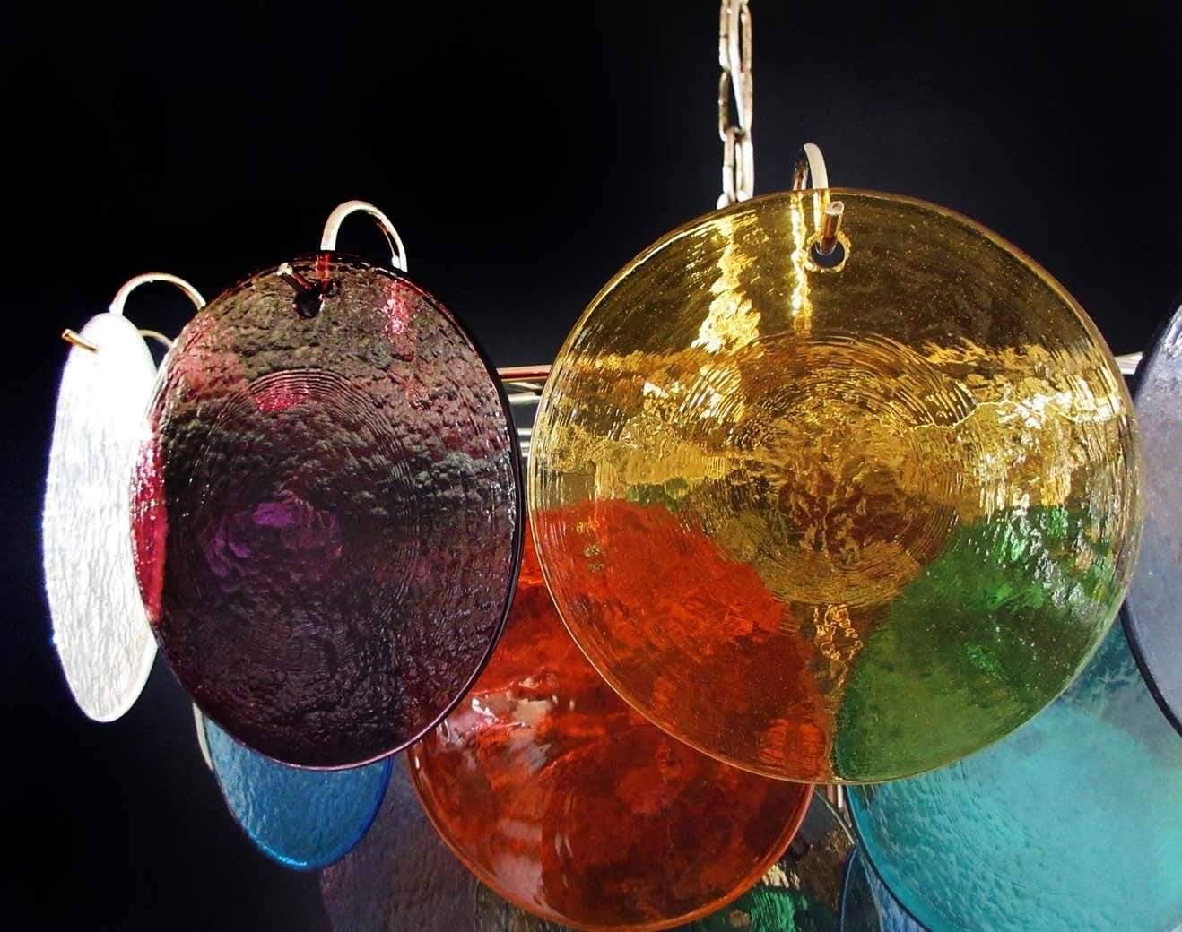Pair Of Italian 50 Multicoloured Glass Discs Chandeliers, Murano photo 2907.0