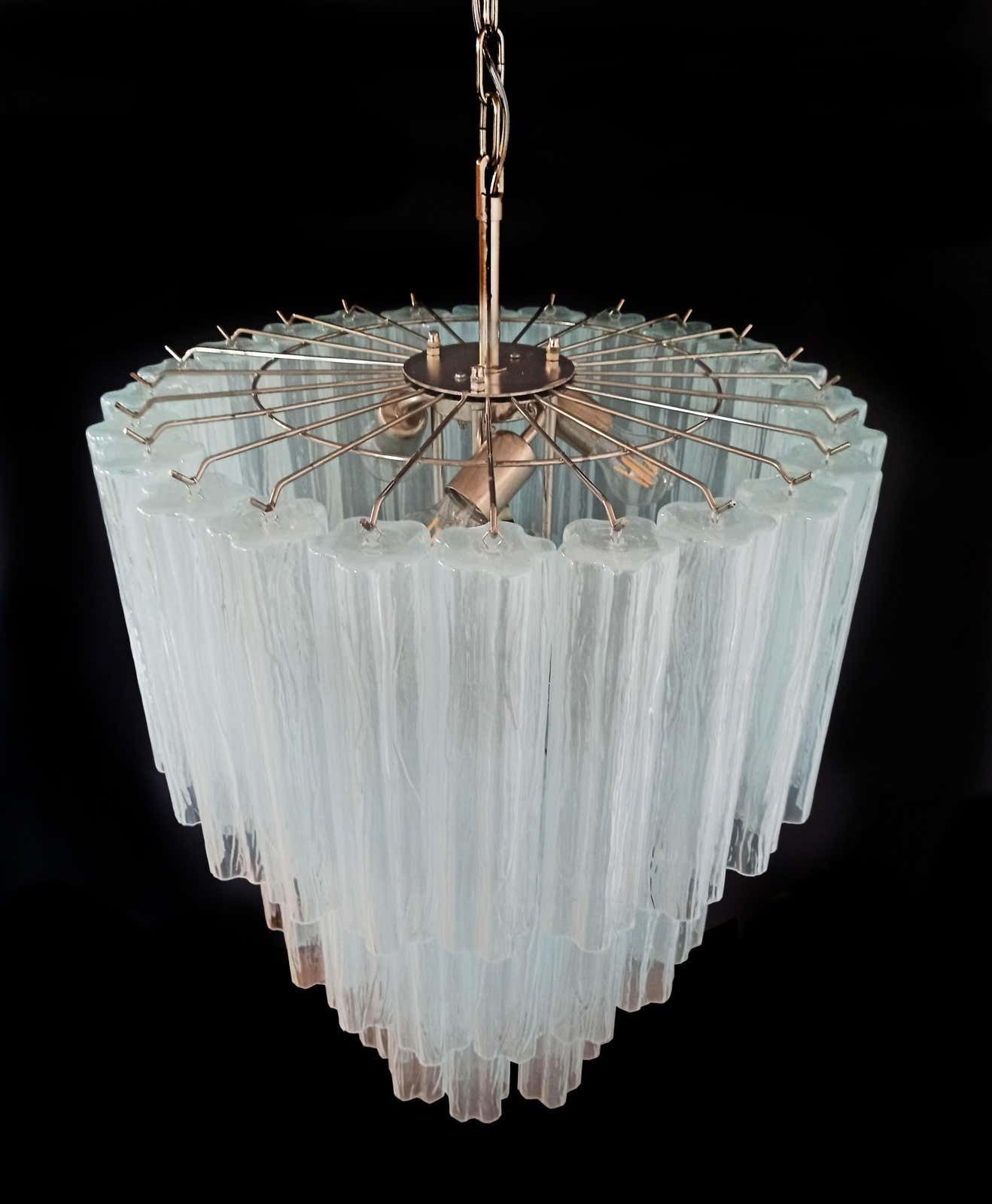 Pair Tronchi Chandeliers Toni Zuccheri Style, 48 Pink Glasses, Murano, 1990 photo Lighting